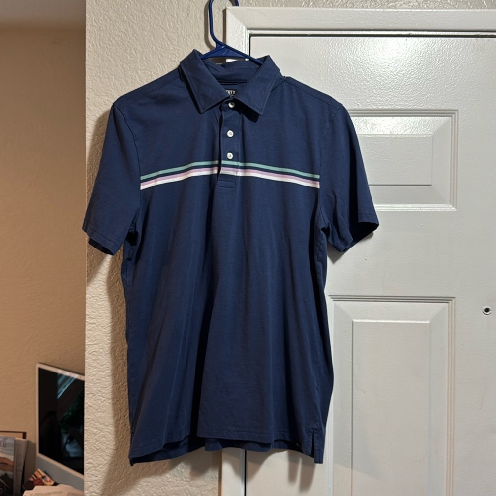Faherty Navy Polo with Striped Accents